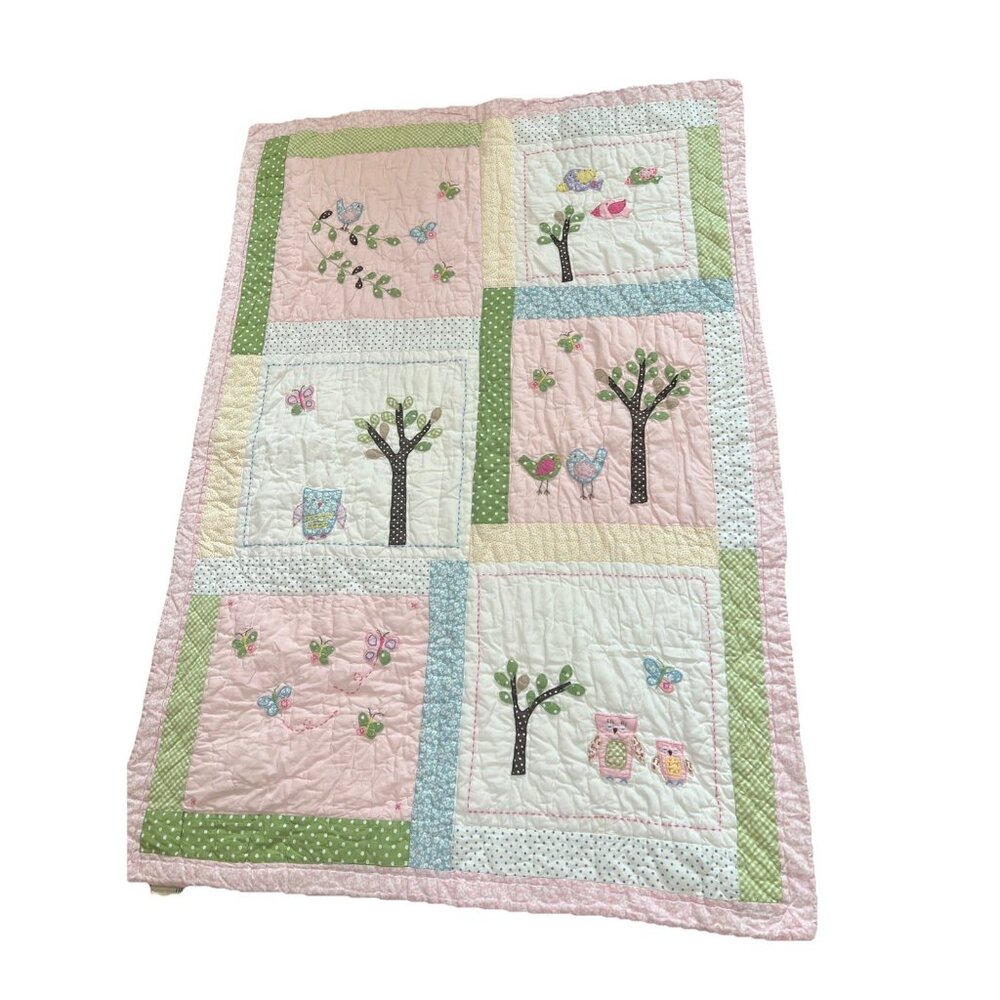 Pottery Barn Kids Hayley Owl Birds Floral 50/36”‎ Baby Toddler Crib Quilt